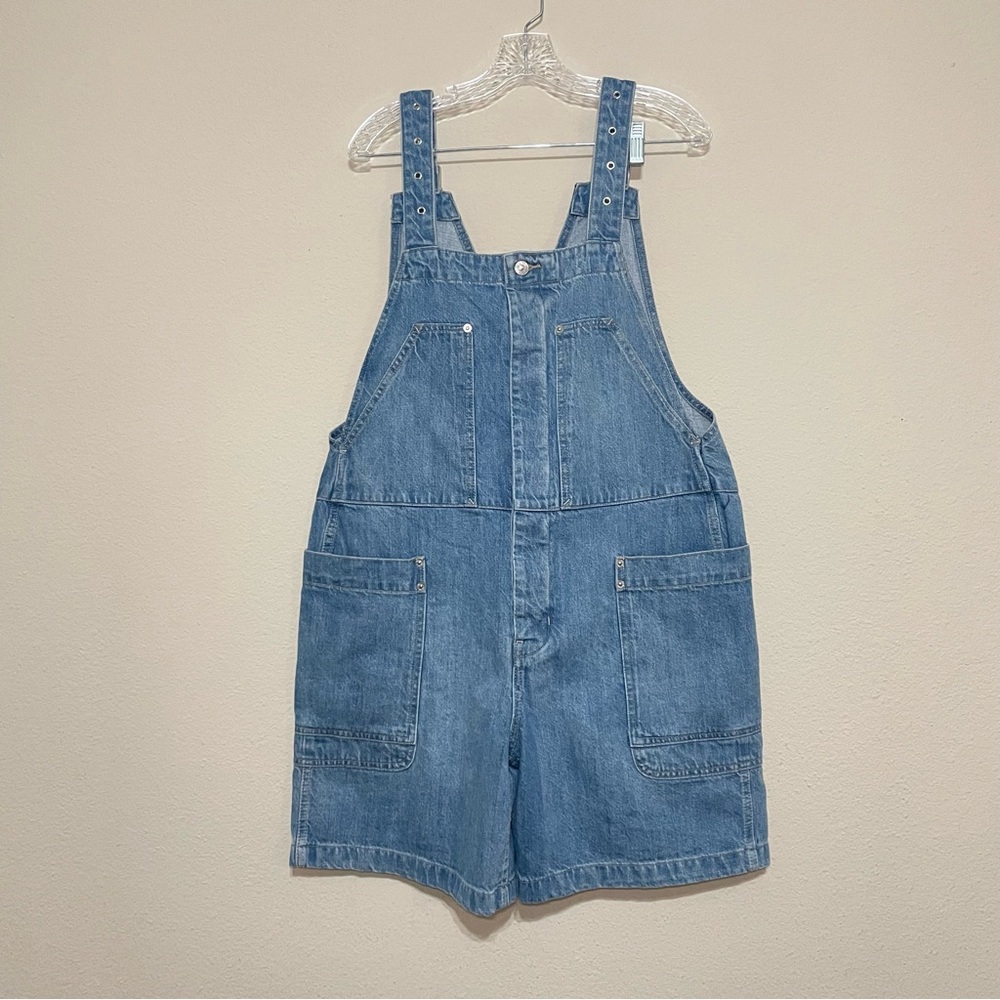 Free People We The Free Set It Off Long Shortalls Medium Wash Denim Sz Small - Picture 3 of 13